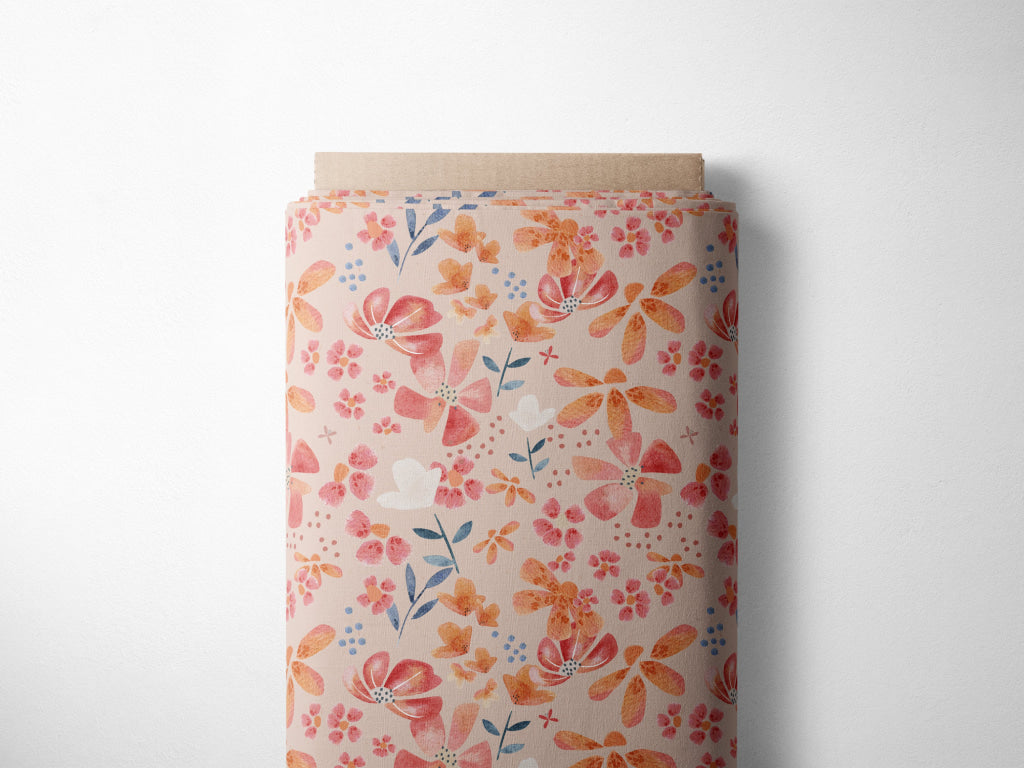 Lagerware: Bio Jersey „Charlie coral“ exklusive Eigenproduktion Bio Jersey, 95% Baumwolle, 5% Elasthan, 210g/m², Länge: