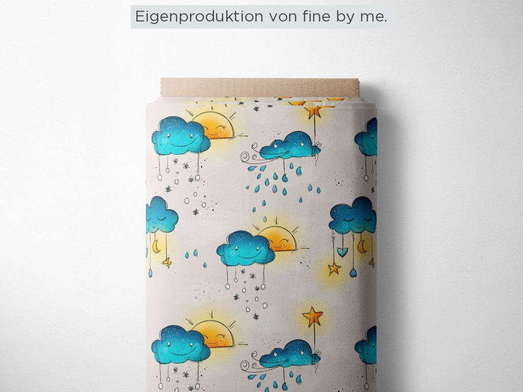 Lagerware: Bio Sommersweat „Wolkentanz“ exklusive Eigenproduktion Bio Sommersweat, 95% Baumwolle, 5% Elasthan, 260g/m²,