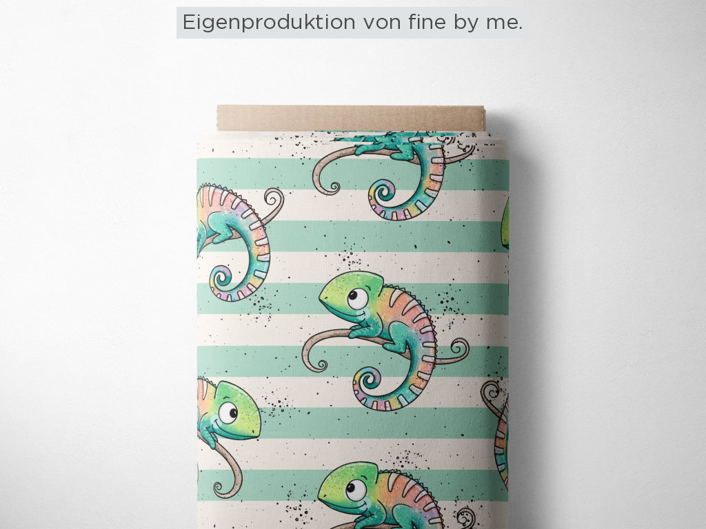 Lagerware: Bio Sommersweat „Cute Chameleon“ exklusive Eigenproduktion Bio Sommersweat, 95% Baumwolle, 5% Elasthan,