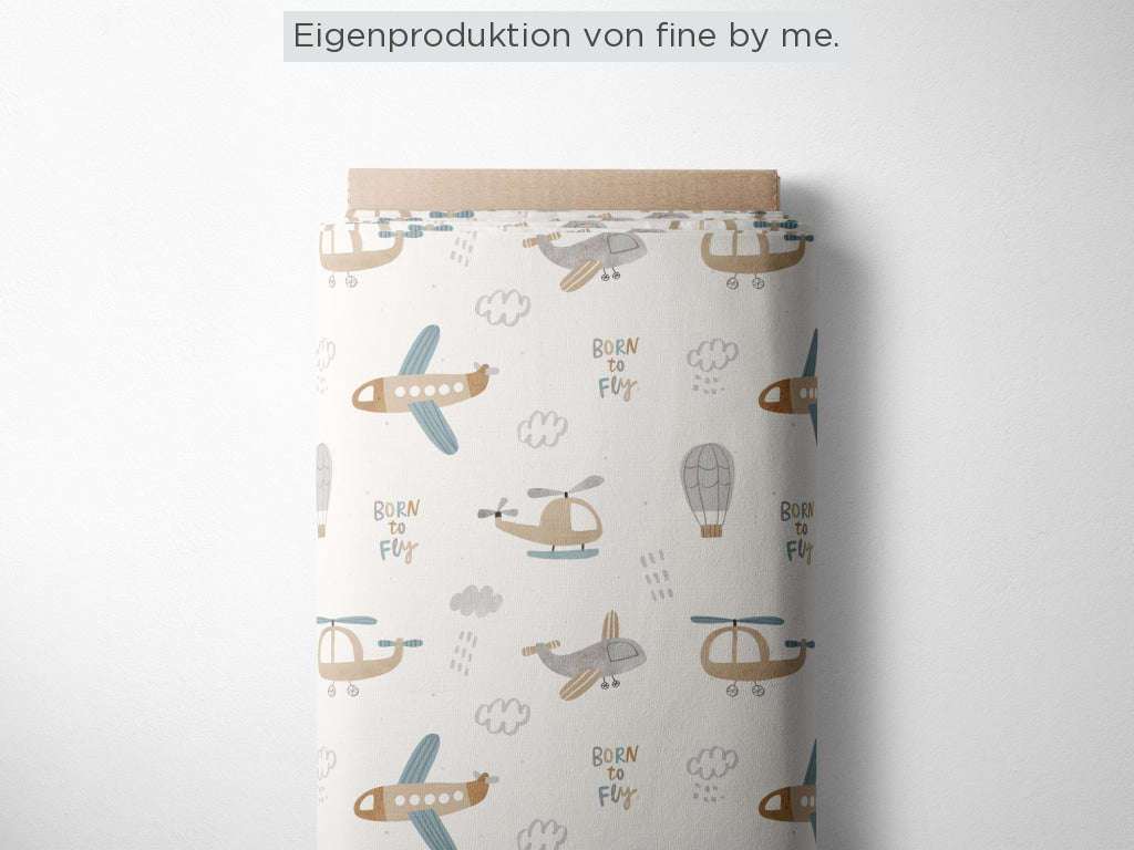 Lagerware: Bio Sommersweat „Born to Fly“ exklusive Eigenproduktion Bio Sweat, 95% Baumwolle, 5% Elasthan, 260g/m²,