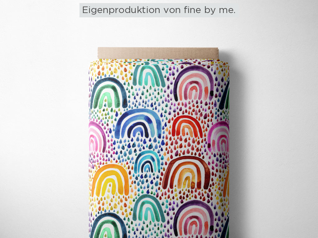 Lagerware: Bio Sommersweat „Rainy Rainbows“ Eigenproduktion Bio Sommersweat, 95% Baumwolle, 5% Elasthan, 260g/m²,