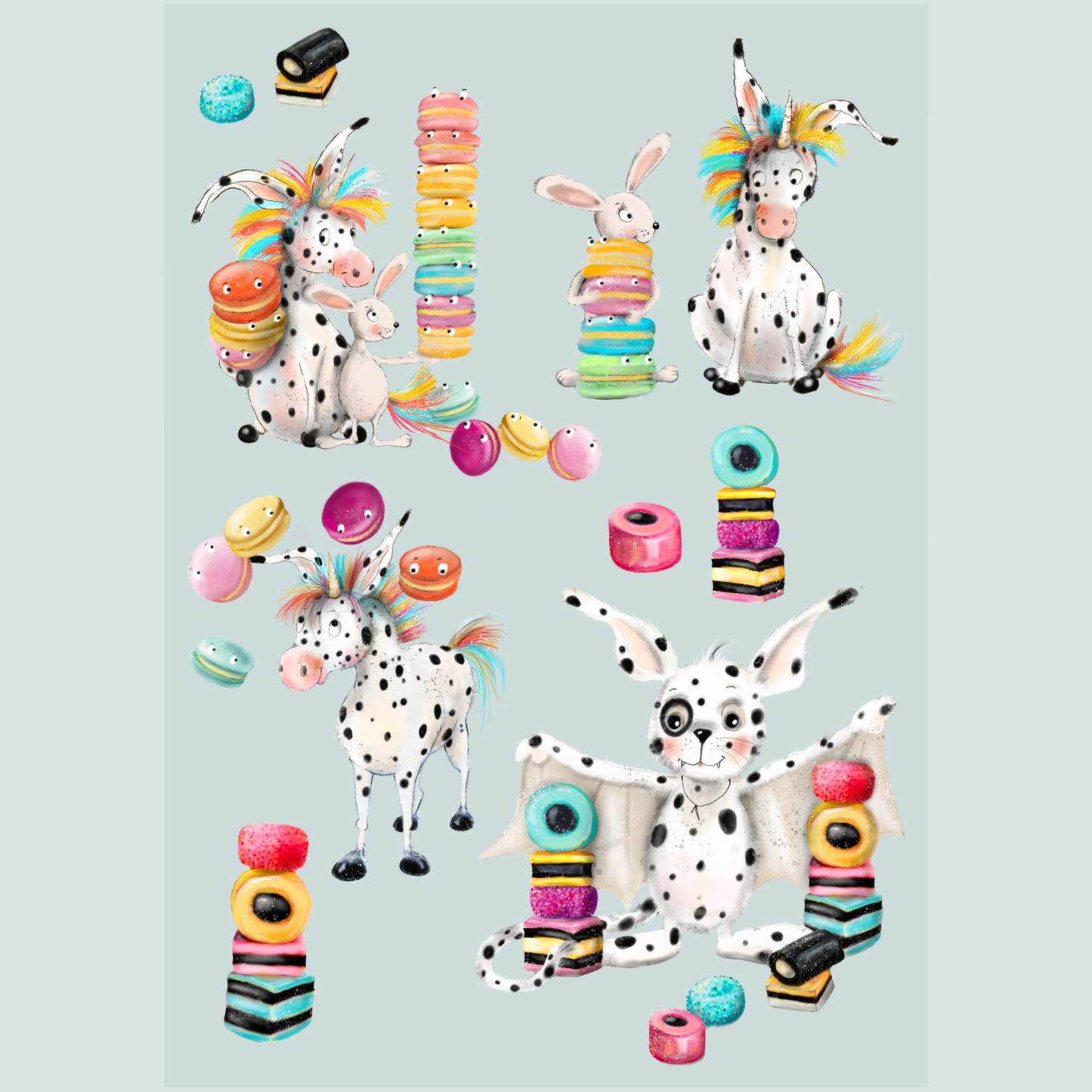 Bügelbilder-Set: "Bunte Süßigkeiten", A5- oder A4-Bogen