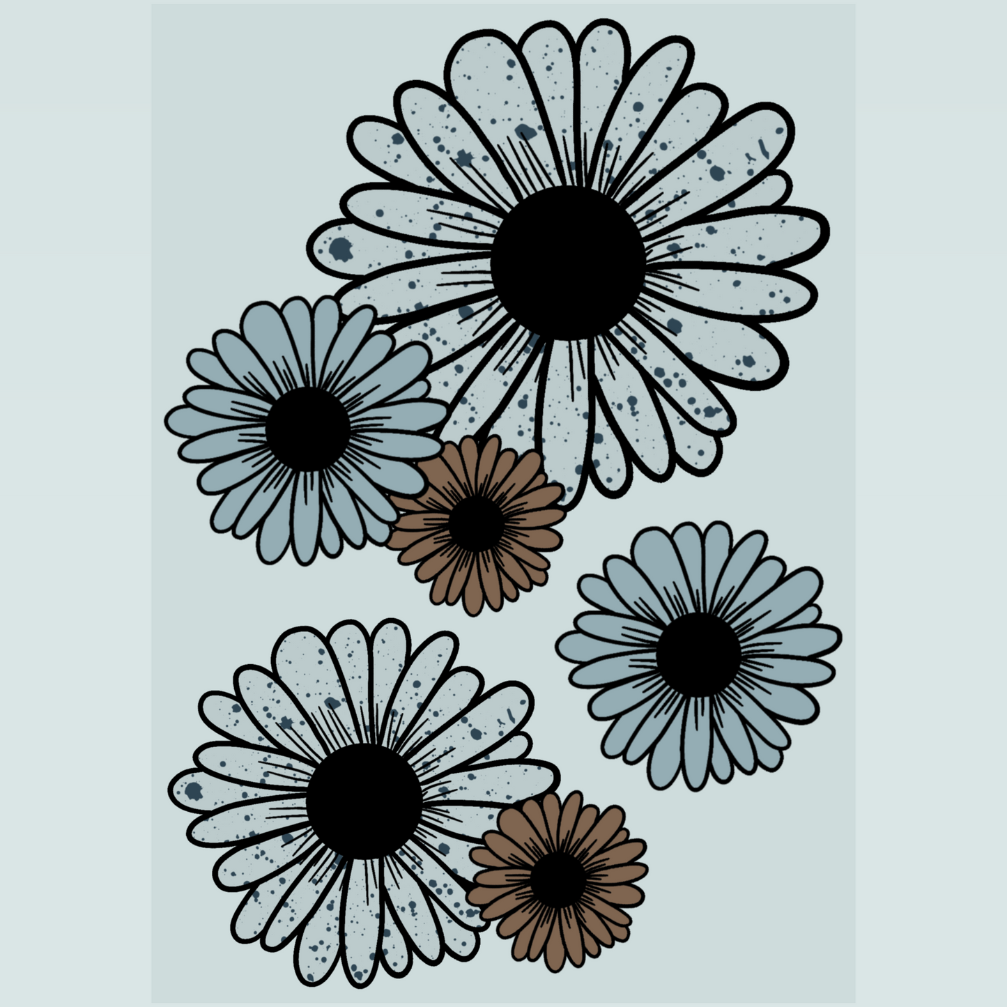 Bügelbilder-Set: "Cool Flowers blue", A5- oder A4-Bogen