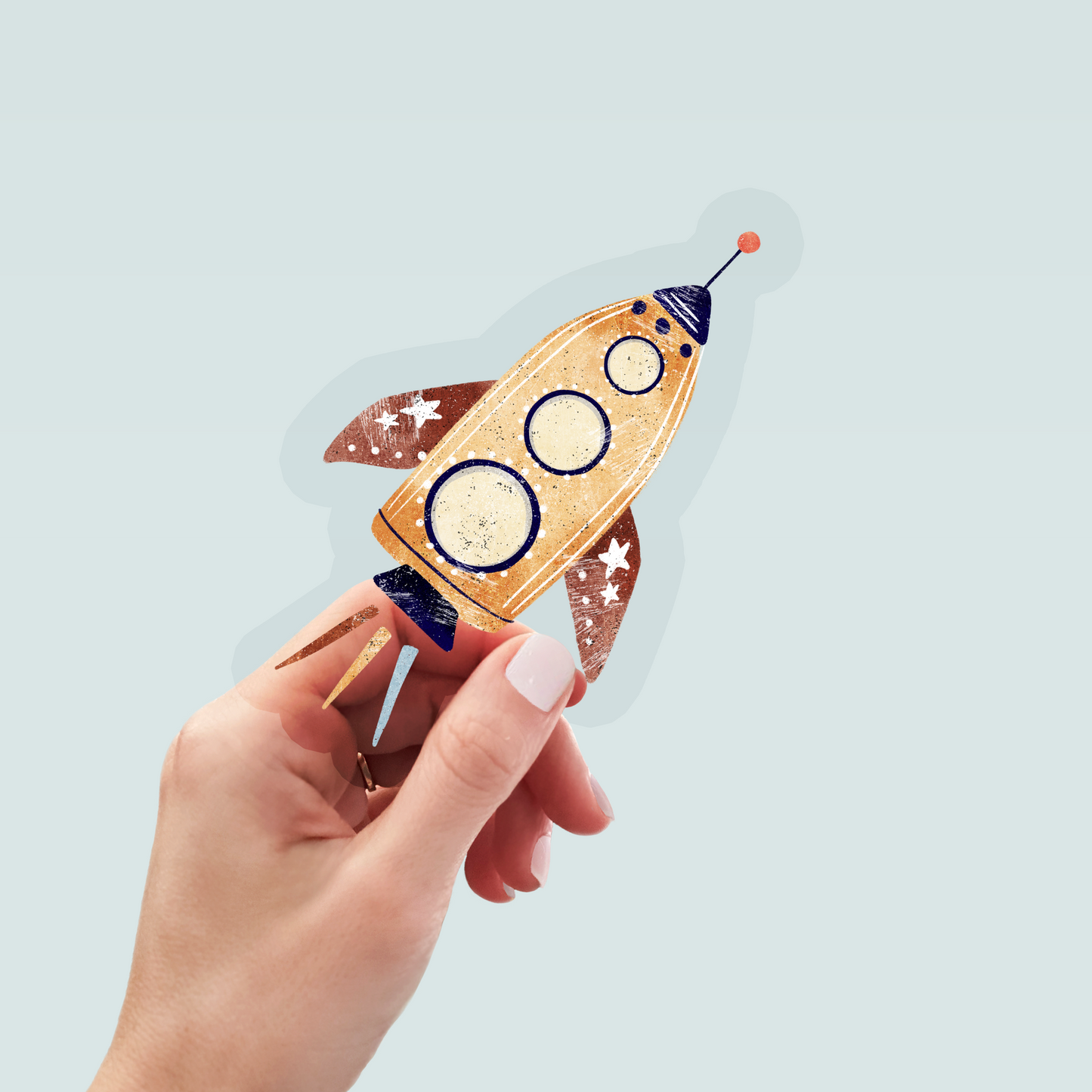 Bügelbild "Rakete gelb-orange" in 6 verschiedenen Größen