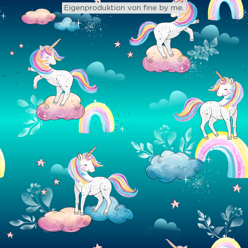 Lagerware: Bio Jersey „Einhorn in den Wolken“ exklusive Eigenproduktion Bio Jersey, 95% Baumwolle, 5% Elasthan,