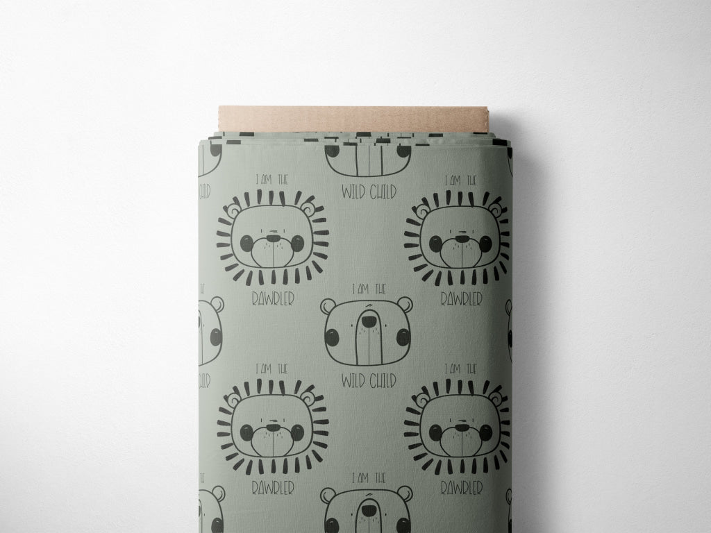 Lagerware: Bio Jersey „Rawrler safari“ Eigenproduktion Bio Jersey, 95% Baumwolle, 5% Elasthan, 210g/m², Länge: 50cm,