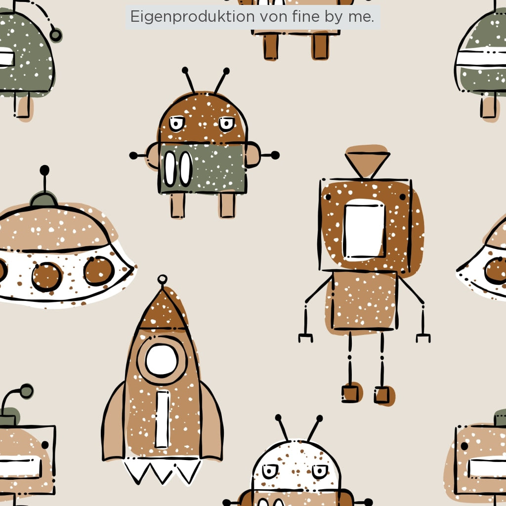 Lagerware: Bio-Sommersweat „Dotty Robots“, exklusive Eigenproduktion