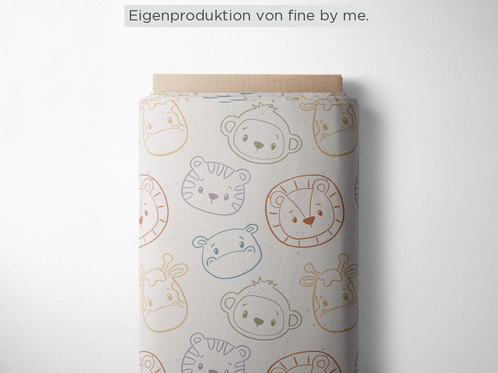 RESTSTÜCK 130cm Bio Jersey „Cute Safari colourful“ exklusive Eigenproduktion Bio Jersey, 95% Baumwolle, 5% Elasthan,