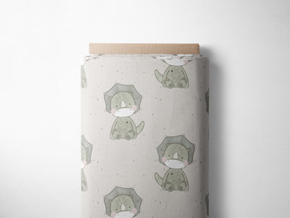 Lagerware: Bio Jersey „Kleiner Dino“ exklusive Eigenproduktion Bio Jersey, 95% Baumwolle, 5% Elasthan, 210g/m², Länge: