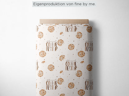 RESTSTÜCK 140cm Bio Jersey „Cookie Tester chocolate“ Eigenproduktion Bio Jersey, 95% Baumwolle, 5% Elasthan, 210g/m²,