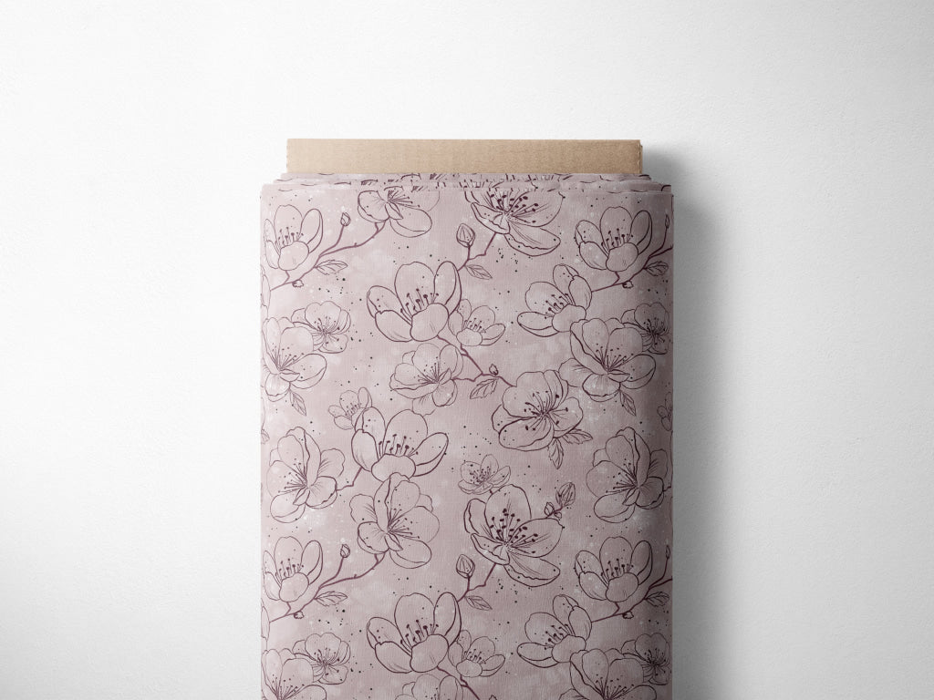 Lagerware: Bio Jersey „Sakura lilac“ exklusive Eigenproduktion Bio Jersey, 95% Baumwolle, 5% Elasthan, 210g/m², Länge: