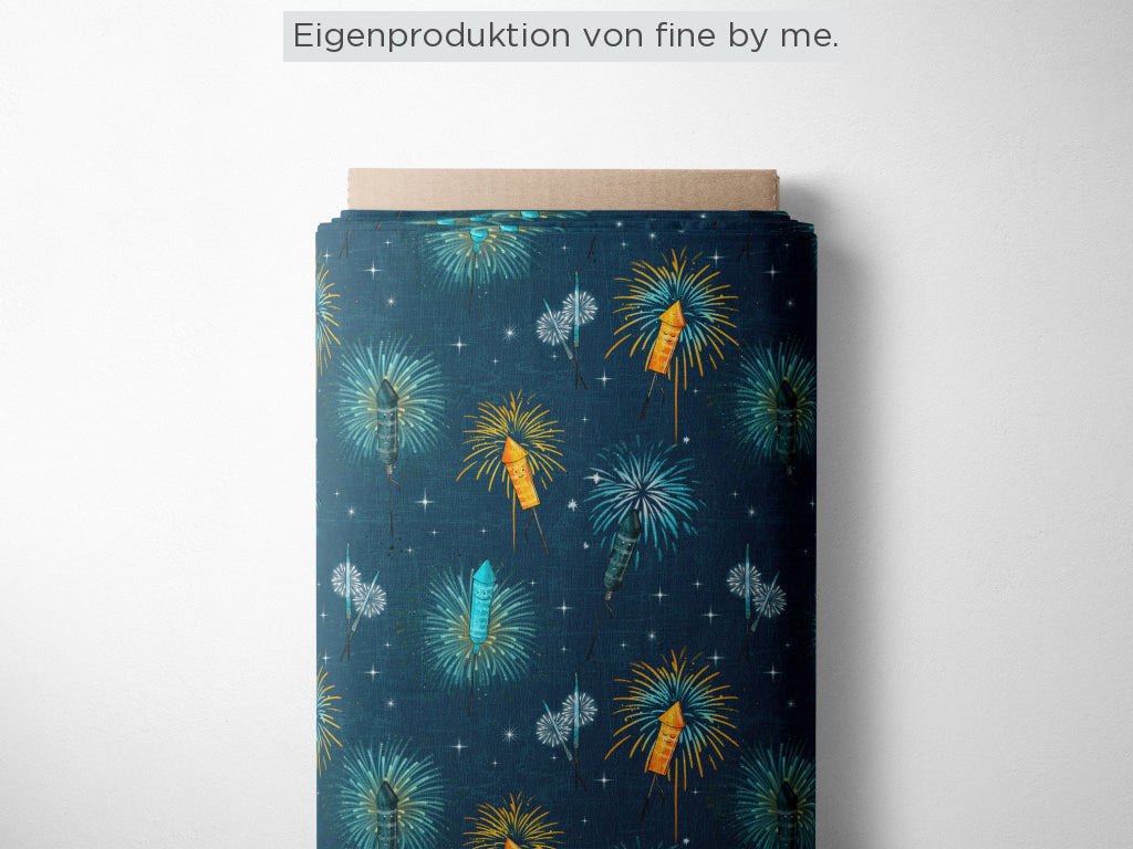 Lagerware: Bio Sommersweat „Neujahrsglück blau“ exklusive Eigenproduktion Bio Sommersweat, 95% Baumwolle, 5% Elasthan,