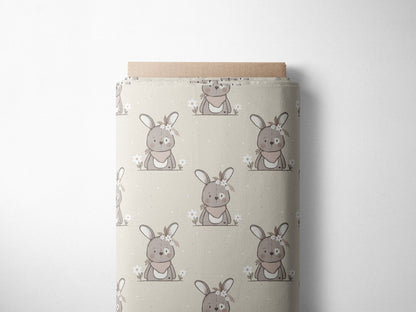 Lagerware: Bio Jersey „Sommer Hasi“ exklusive Eigenproduktion Bio Jersey, 95% Baumwolle, 5% Elasthan, 210g/m², Länge: