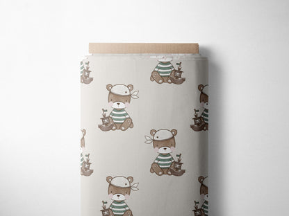 Lagerware: Bio Jersey „Piratenbär“ exklusive Eigenproduktion Bio Jersey, 95% Baumwolle, 5% Elasthan, 210g/m², Länge: