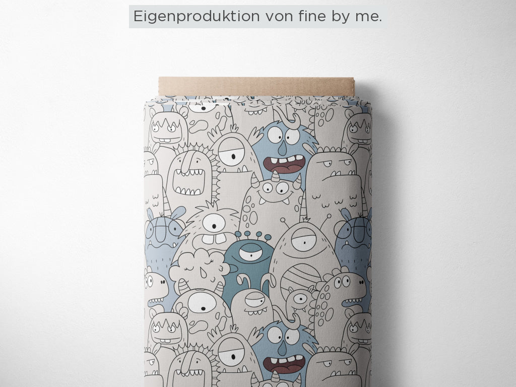 RESTSTÜCK 88cm Bio Jersey „Monstercrew blue“ exklusive Eigenproduktion Bio Jersey, 95% Baumwolle, 5% Elasthan, 210g/m²,