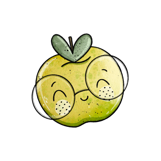Bügelbild "Apfel grün mit Brille" in 6 verschiedenen Größen