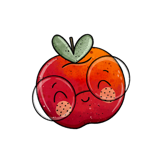 Bügelbild "Apfel rot mit Brille" in 6 verschiedenen Größen