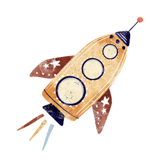 Bügelbild "Rakete gelb-orange" in 6 verschiedenen Größen