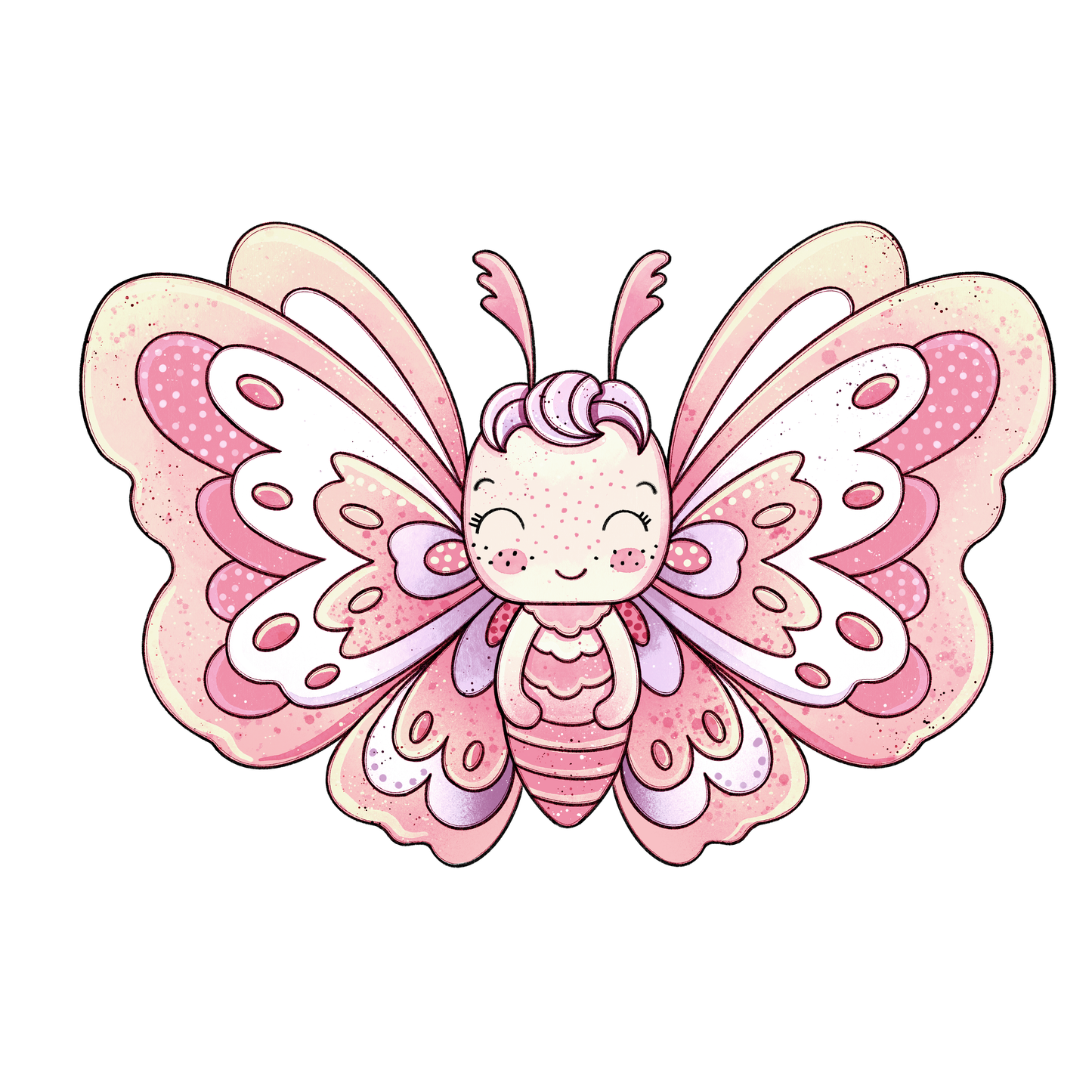 Bügelbild "Lächelnder Schmetterling pink" in 6 verschiedenen Größen