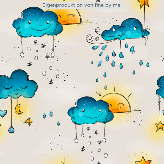 Lagerware: Bio Sommersweat „Wolkentanz“ exklusive Eigenproduktion Bio Sommersweat, 95% Baumwolle, 5% Elasthan, 260g/m²,