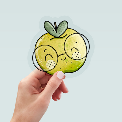 Bügelbild "Apfel grün mit Brille" in 6 verschiedenen Größen