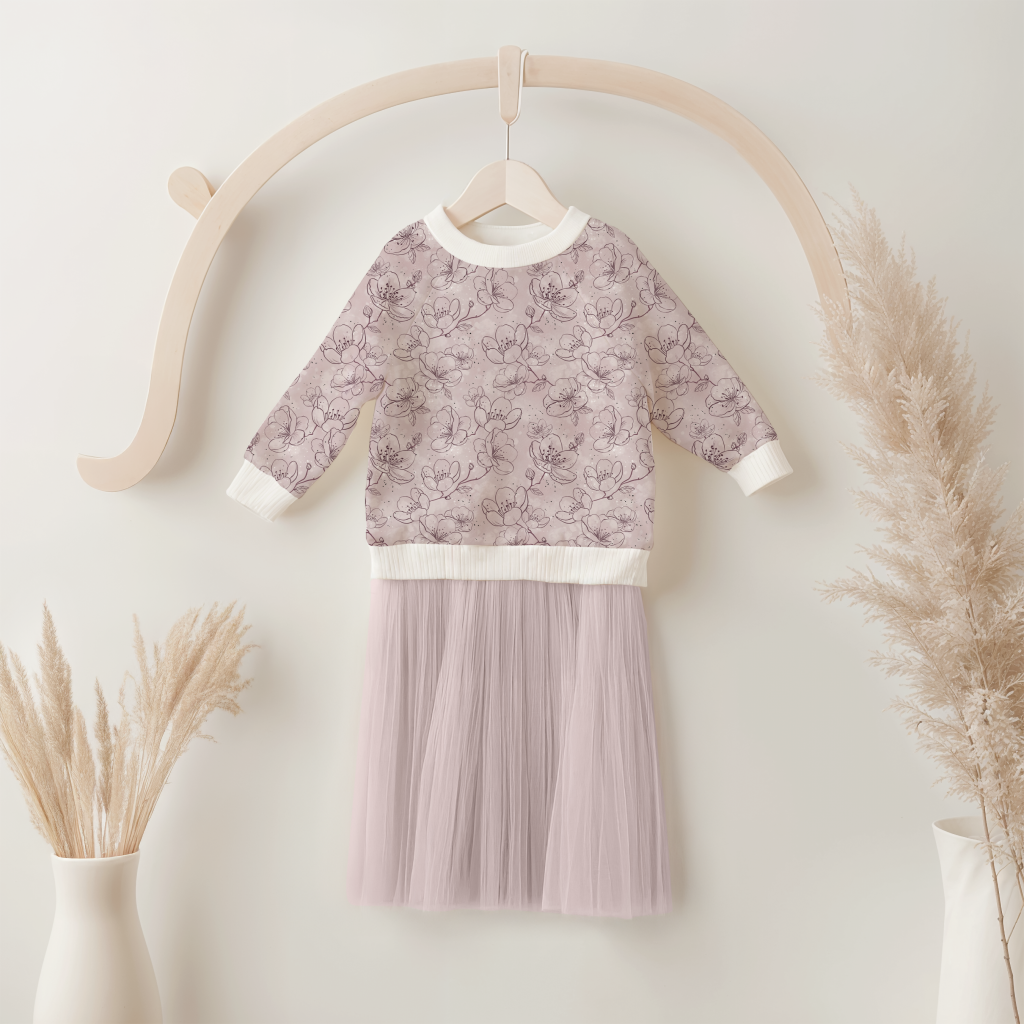 Lagerware: Bio Jersey „Sakura lilac“ exklusive Eigenproduktion Bio Jersey, 95% Baumwolle, 5% Elasthan, 210g/m², Länge: