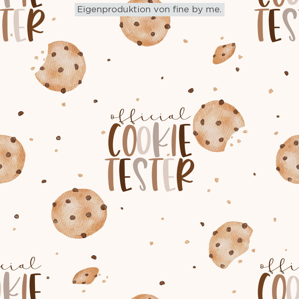 RESTSTÜCK 140cm Bio Jersey „Cookie Tester chocolate“ Eigenproduktion Bio Jersey, 95% Baumwolle, 5% Elasthan, 210g/m²,