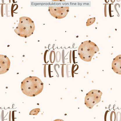 RESTSTÜCK 140cm Bio Jersey „Cookie Tester chocolate“ Eigenproduktion Bio Jersey, 95% Baumwolle, 5% Elasthan, 210g/m²,