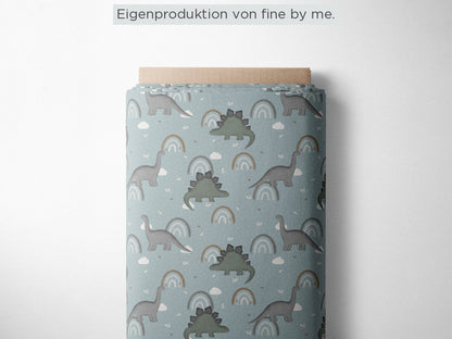 Stoffübersicht „Rainbow Dinos aqua“