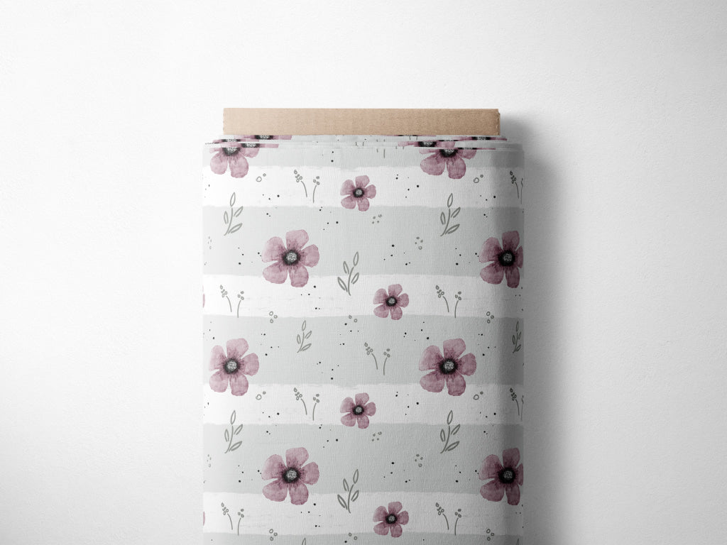 Lagerware: Bio Jersey „Pink Flowers“ exklusive Eigenproduktion Bio Jersey, 95% Baumwolle, 5% Elasthan, 210g/m², Länge: