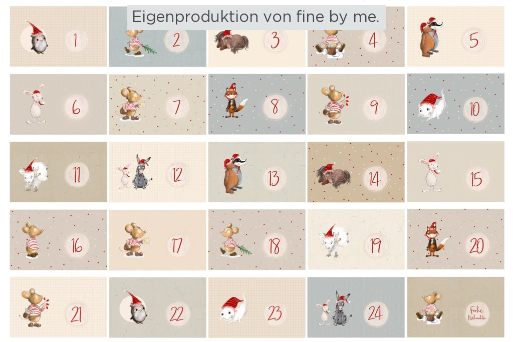 Stoffübersicht Panel Adventskalender „Weihnachten bei den Tieren“