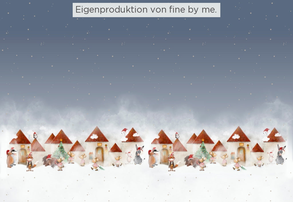 Stoffübersicht Panel „Weihnachtsdorf blau“